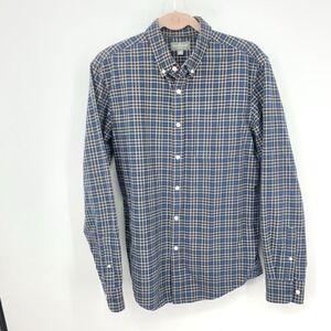 LL Bean Signature Men Size Medium Shirt Button Down Top Slim Fit Blue Plaid